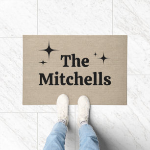 Retro Custom Name Template burlap rustic chic  Doormat