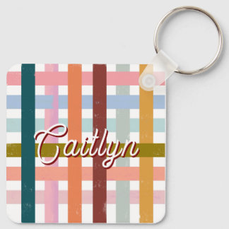 Retro CUSTOM Name Woven Roller Stripes Key Ring