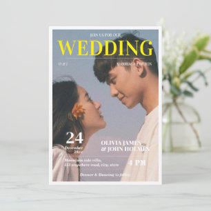 Retro, custom photo magazine wedding invitation