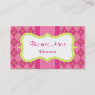 Retro Custom Pink Lime Argyle Business Cards