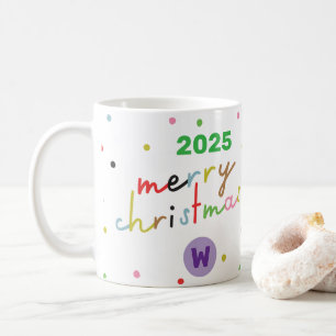 retro CUSTOM TEXT polka dot MERRY CHRISTMAS Coffee Mug