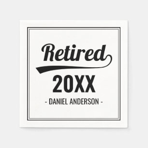 Retro Custom Year Black & White Retirement Party Napkin