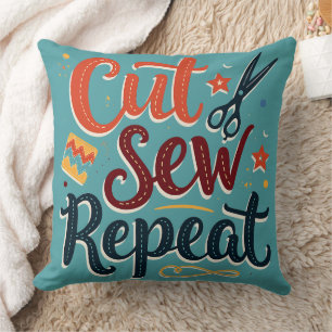 Retro "Cut Sew Repeat" Sewing Lover Design Cushion