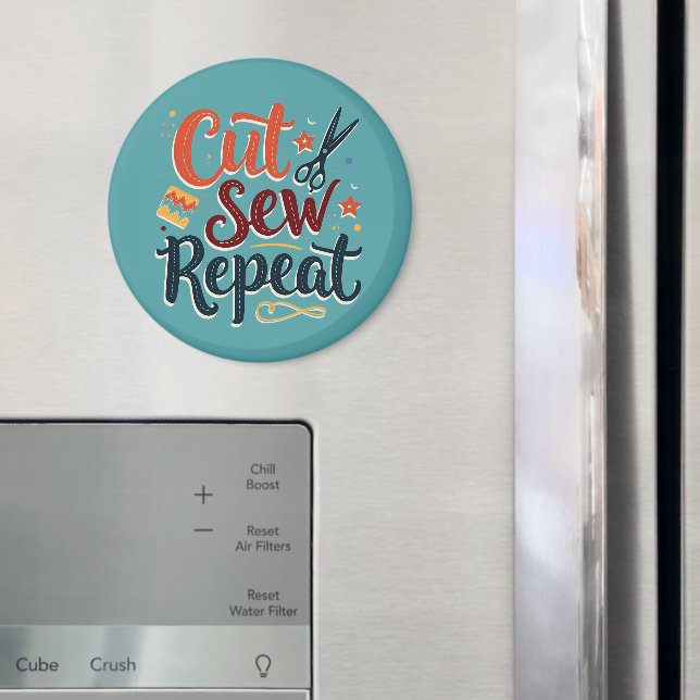 Retro "Cut Sew Repeat" Sewing Lover Design Magnet (In Situ (Fridge))