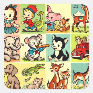Retro Cute Animals Comics Square Sticker