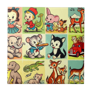 Retro Cute Animals Comics Tile