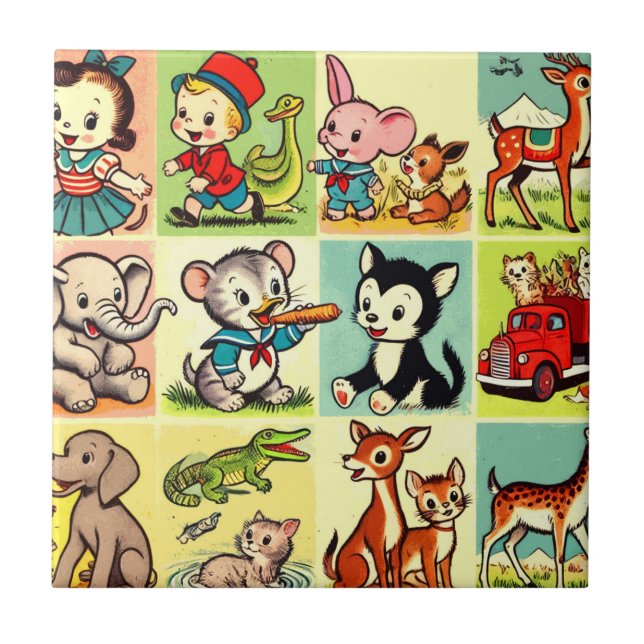 Retro Cute Animals Comics Tile (Front)