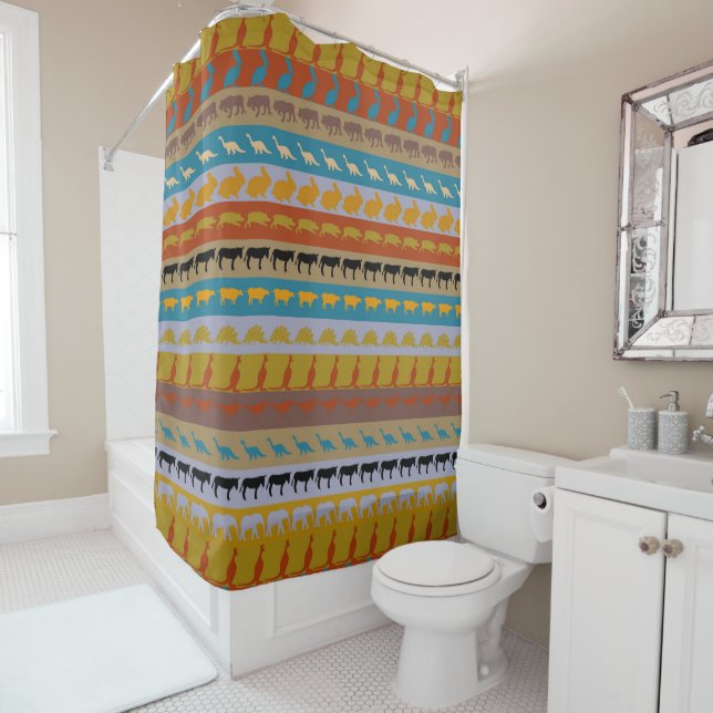 Retro Cute Animals Pattern #8 Shower Curtain (In Situ)
