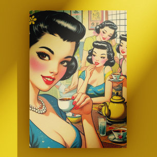 Retro Cute Asian Girl Illustration Postcard