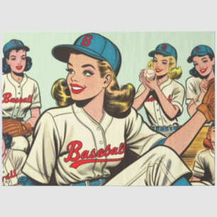 Retro Cute Baseball Girls Comics Tissue Paper