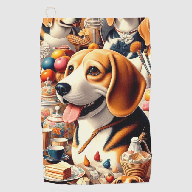Retro Cute Beagle Illustration Golf Towel (Front)