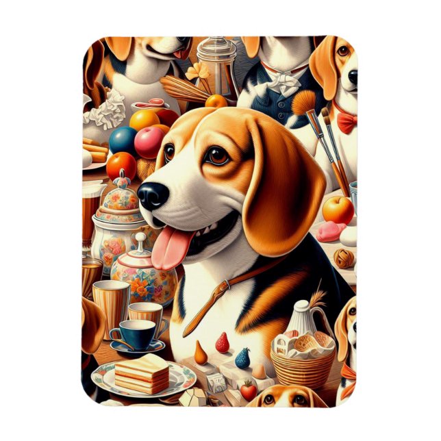 Retro Cute Beagle Illustration Magnet (Vertical)