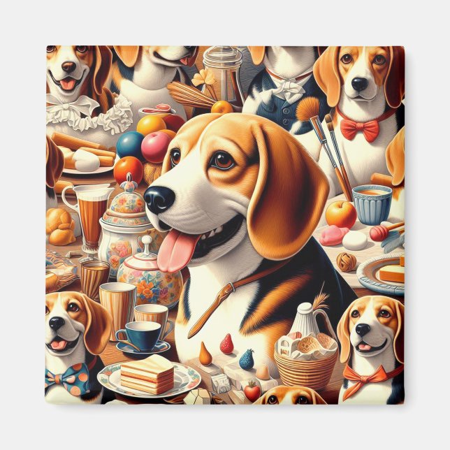 Retro Cute Beagle Illustration Magnet (Front)