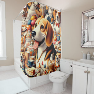 Retro Cute Beagle Illustration Shower Curtain