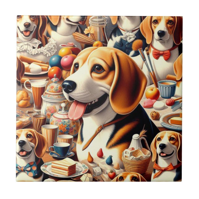 Retro Cute Beagle Illustration Tile (Front)