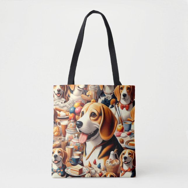 Retro Cute Beagle Illustration Tote Bag (Front)