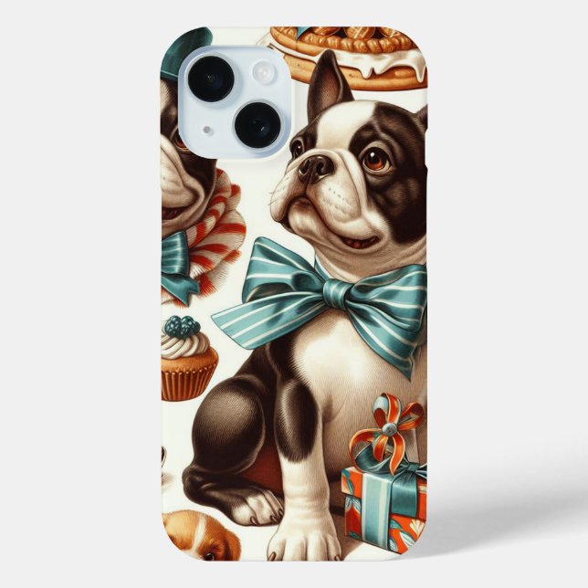 Retro Cute Boston Terrier Illustration Case-Mate iPhone Case (Back)