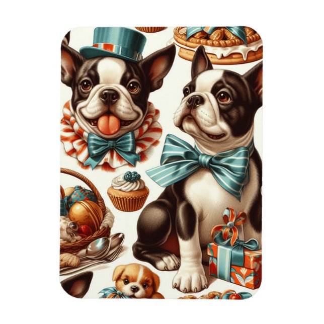Retro Cute Boston Terrier Illustration Magnet (Vertical)