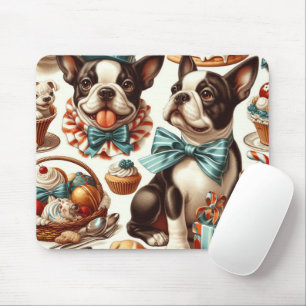 Retro Cute Boston Terrier Illustration Mouse Mat