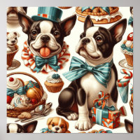 Retro Cute Boston Terrier Illustration