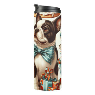 Retro Cute Boston Terrier Illustration Thermal Tumbler