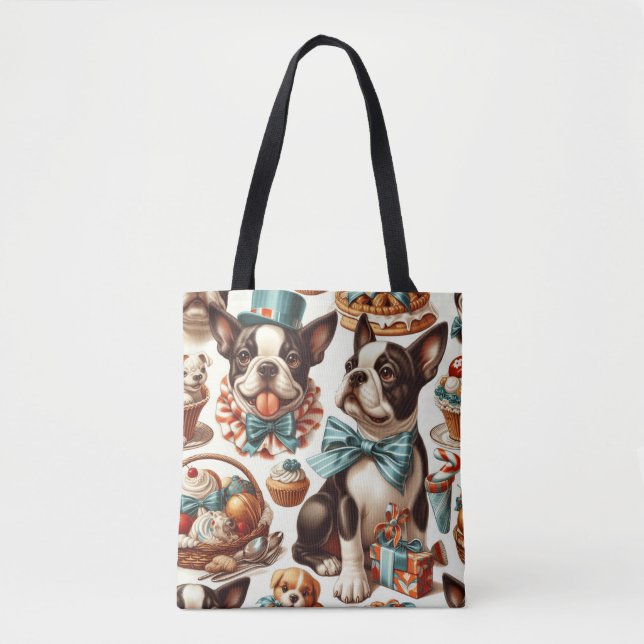 Retro Cute Boston Terrier Illustration Tote Bag (Front)