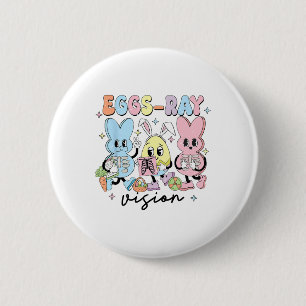 Retro Cute Bunny Eggs Ray Vision Nurse Easter Day 6 Cm Round Badge
