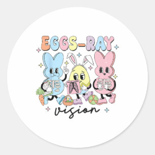 Retro Cute Bunny Eggs Ray Vision Nurse Easter Day Classic Round Sticker