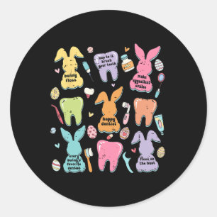 Retro Cute Bunny Teeth Dental Squad Funny Dentist Classic Round Sticker