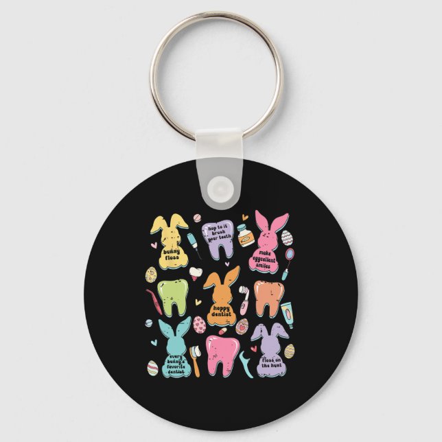 Retro Cute Bunny Teeth Dental Squad Funny Dentist  Key Ring (Front)