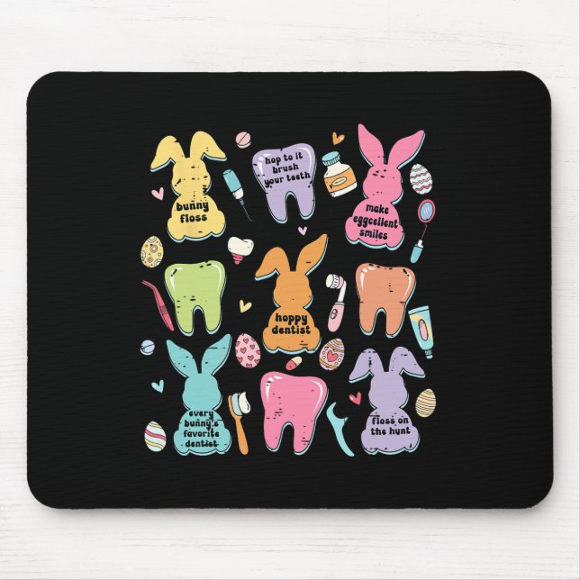 Retro Cute Bunny Teeth Dental Squad Funny Dentist  Mouse Mat (Front)