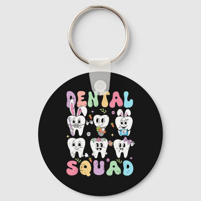 Retro Cute Bunny Teeth Funny Dentist Easter Day De Key Ring (Front)