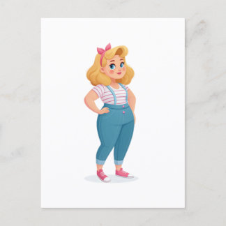 Retro-Cute Cartoon Girl Illustration Postcard
