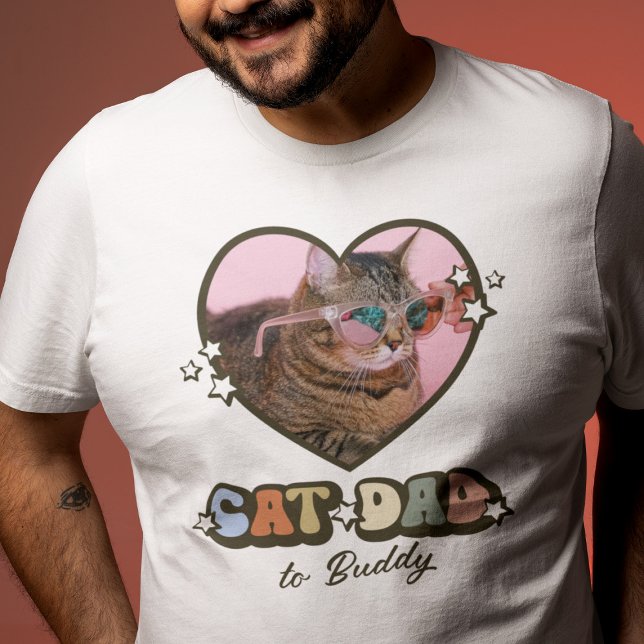 Retro Cute Cat Dad Heart Photo T-Shirt (Creator Uploaded)