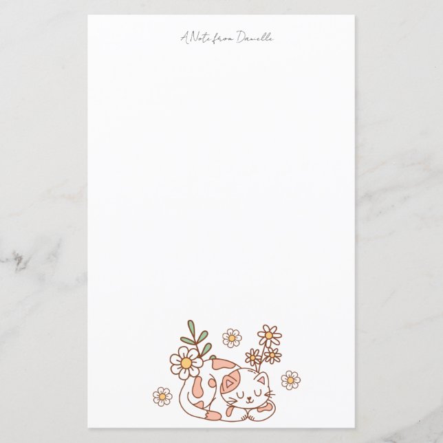 Retro Cute Cat Floral Stationery Paper (Front)