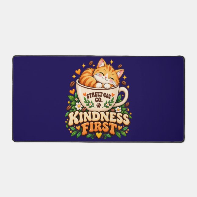 Retro Cute Cat Kindness First Desk Mat (Front)