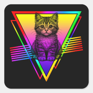 Retro Cute Cat Square Sticker