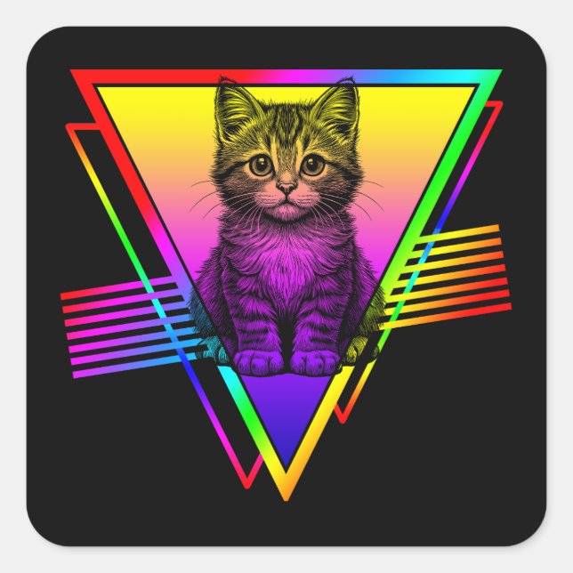 Retro Cute Cat Square Sticker (Front)