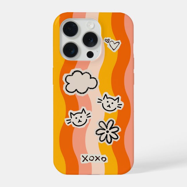 Retro Cute Cat with accents iPhone Case (Back)