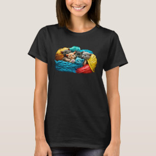Retro Cute Cats in Wool Stylish Vintage T-Shirt