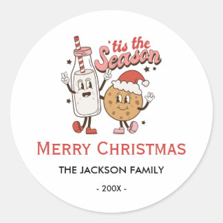 Retro Cute Christmas Family Name Classic Sticker