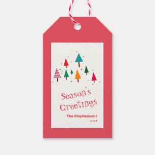 Retro Cute Christmas Trees Gift Tag