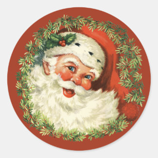 Retro Cute Chubby Santa Wreath Christmas Holiday Classic Round Sticker