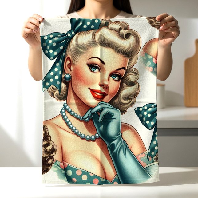 Retro Cute Classic Pinup Tea Towel (Creator Uploaded)