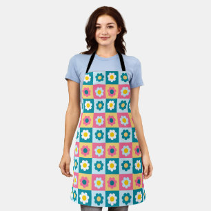 Retro Cute colorful Pastel Flowers Pattern  Apron