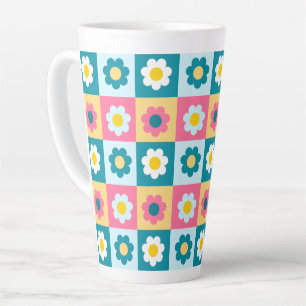Retro Cute colorful Pastel Flowers Pattern Latte Mug