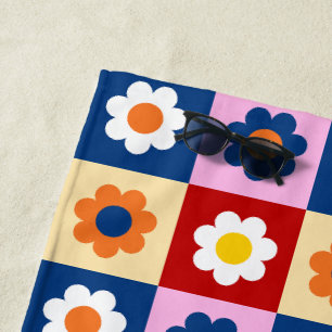 Retro Cute colourful Flowers Pattern Beach Towel