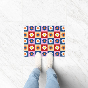 Retro Cute colourful Flowers Pattern Doormat