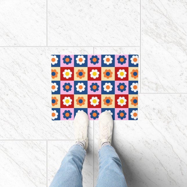 Retro Cute colourful Flowers Pattern  Doormat (Indoor)