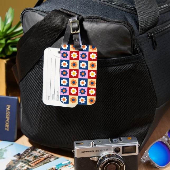 Retro Cute colourful Flowers Pattern  Luggage Tag (Front & Back)